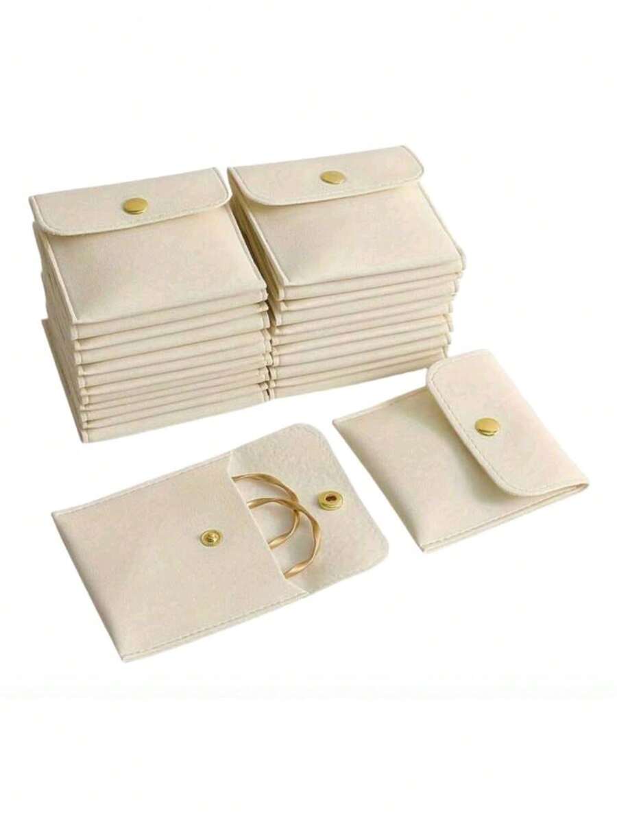 1/2/6个装白色仿皮首饰袋,按扣设计 - 奢华礼品袋,适用于耳环、项链、手镯和戒指 - 非常适合收纳、包装、单身派对装饰、婚礼回礼、万圣节装饰、圣诞节装饰 - 米色 - 查看 1
