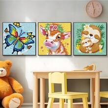 1 Set Cartoon Animal Diamond Painting Kit, Sparkling Diamond Mosaic Art Set, DIY Room Decor Diamond Painting, Kids Holiday Craft Supplies, Includes Canvas, Diamond Bags, Tools, Size 6.69in*6.69in, Suitable For Home Wall & Desk Decor, Kids Party Favors, Holiday & Festival Gifts For Friends - Multicolor - View 9