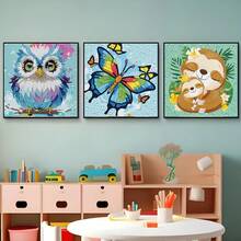1 Set Cartoon Animal Diamond Painting Kit, Sparkling Diamond Mosaic Art Set, DIY Room Decor Diamond Painting, Kids Holiday Craft Supplies, Includes Canvas, Diamond Bags, Tools, Size 6.69in*6.69in, Suitable For Home Wall & Desk Decor, Kids Party Favors, Holiday & Festival Gifts For Friends - Multicolor - View 7