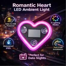 Red Solar-Powered Heart-Shaped Car Neon Light, 5 Lighting Modes, Automatic Sensor-Activated Window Ambient Light, Dual Power Sources (USB And Solar), Car Decor Designed Specifically For Women-The Perfect Gift For Mother's Day, Weddings, Or Female Friends - Heart-Shaped Neon Light - Red - 查看 2