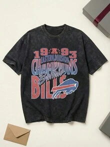 Buffalos Bills 1993 Eastern Division Champions Graphic Tee Unisex Couple Matching Boyfriend Style Acid Washed Cotton Shirt Retro 90s Aesthetic Vintage Sports Fan Gear Summer Outfits Graphic Tees Men Oversized T Shirt Summer Clothes Men Fall Clothes Men Winter Clothes - màu đen - Xem 1