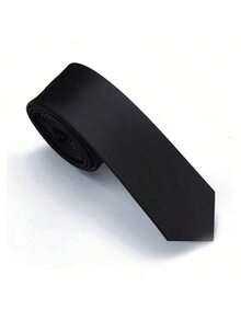 1pc Men's Black Necktie, Fashion For Wedding, Party, High Quality High Density Tie