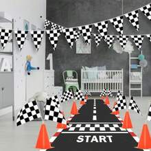 CYPN38 piezas-12 conos de tráfico con agujero en la parte superior 24 banderas a cuadros camino de piso para pista de carreras suministros de fiesta de cumpleaños decoración de mesa para niñosFashion - como en la foto - Ver 6