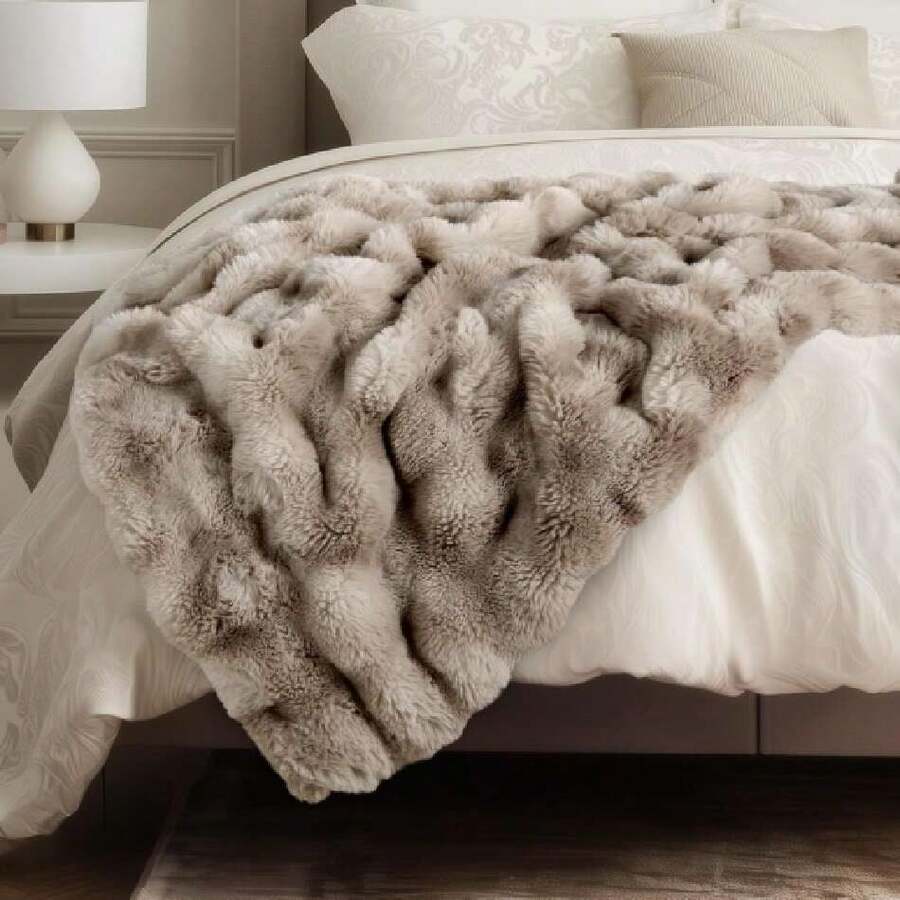 Ultra Soft Cozy Faux Fur Throw Blanket, Fuzzy Plush Thick Bubble Blanket, Oversize Luxury Fluffy Blanket For Couch, Bed, And Living Room, 60x80 Inches, Tie-Dye Light Taupe,40008335 - 青檸色 - 查看 1