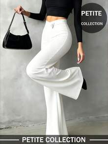 Pantalones rectos de unicolor, elegantes y casuales para mujeres de talla pequeña, adecuados para uso diario, oficina, citas, vacaciones y fiestas