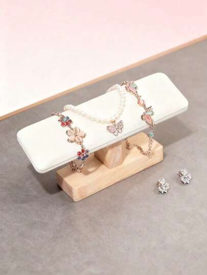 1个木制手镯展示架，十字形首饰架，适用于手镯、发带、手表等