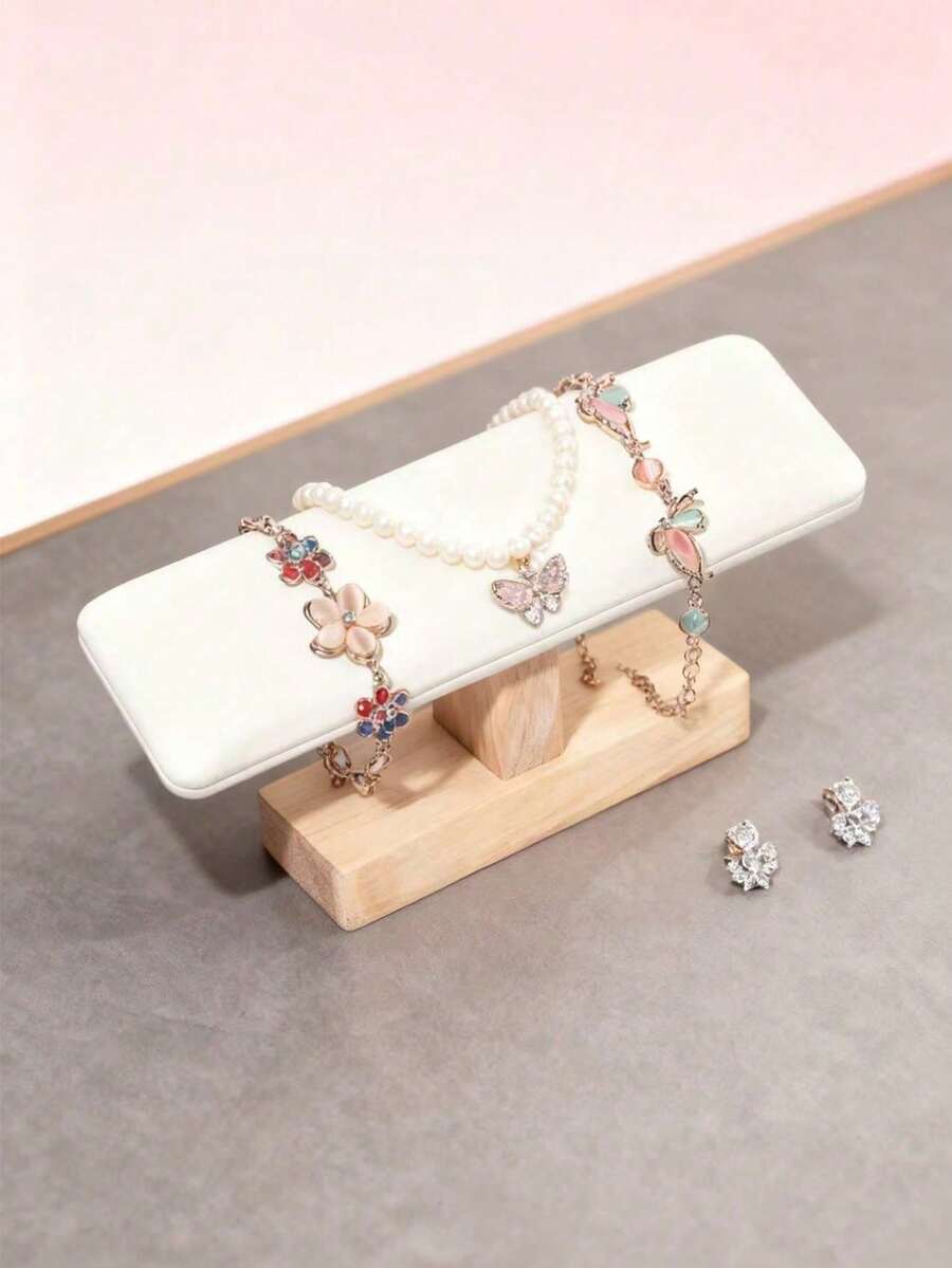 1个木制手镯展示架，十字形首饰架，适用于手镯、发带、手表等 - 白色 - 查看 1