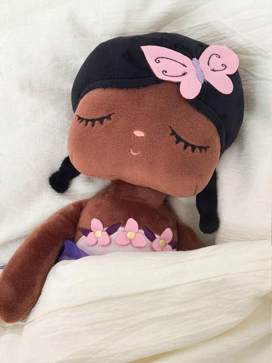 1pc 35cm/13.78in Plush Doll For Girls, Butterfly Decor Closed Eyes Girl, Soft Stuffed Toy With Butterfly Hairclip And Purple Flower Dress, Cute Princess Doll, Girls Birthday Gift And Bedroom Decor, Children's Day, Christmas, Easter Gift - Multicolor - View 1