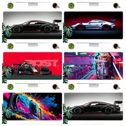 1 PIEZA Alfombrilla de ratón y escritorio grande con diseño dinámico de coche deportivo HD - Superficie multifuncional antideslizante para gamers de computadora y configuraciones de oficina - Una alfombrilla de ratón de escritorio con patrones de arte dinámico para entusiastas de los automóviles, una alfombrilla de ratón versátil, gruesa y antideslizante