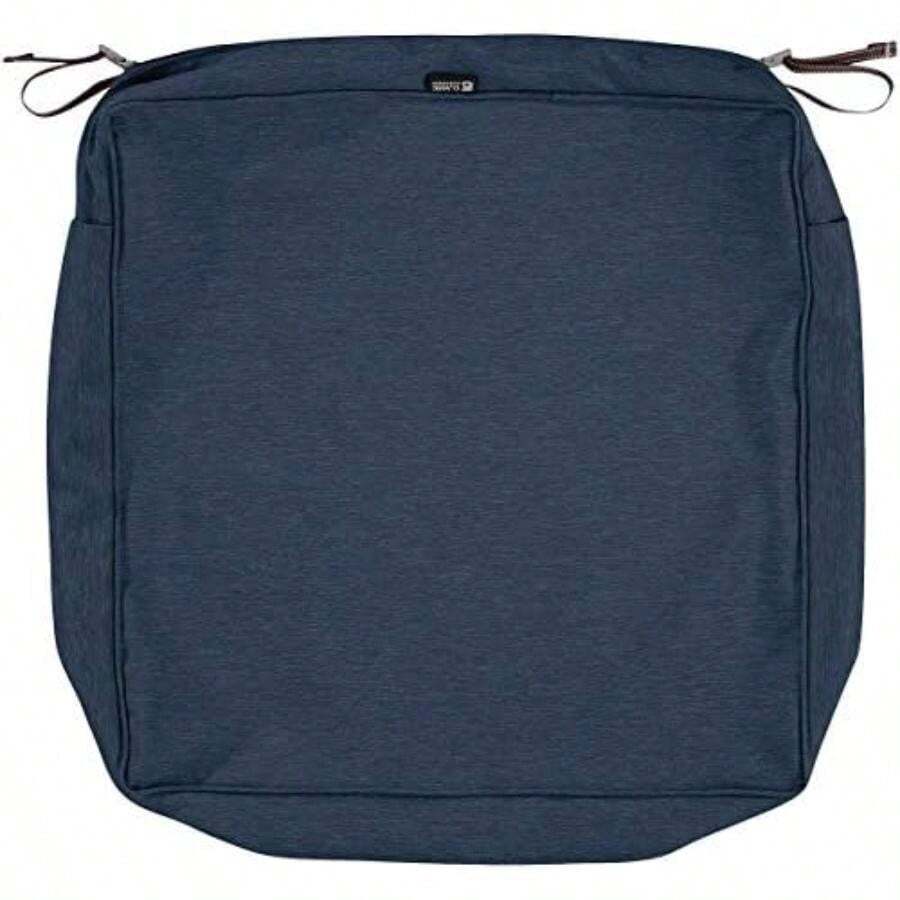 Classic Accessories Montlake FadeSafe - Funda de cojín cuadrada resistente agua de 21 x 21 x 3 pulgadas, para asiento aire última intervensión, funda de cojín para silla de muebles de patio, color gris jaspeado, fundas de cojín para muebles de patio(21"W x 21"D x 5"Thick Heather Indigo) - Multicolor - Ver 1