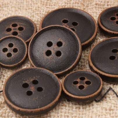 10颗复古天然黑咖啡色细边四孔木质纽扣，适用于衬衫、开衫、毛衣、西装外套、大衣，用途广泛的木质装饰纽扣