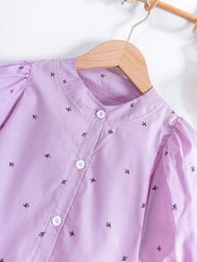 2024 Summer New Vintage Loose Floral Print Lantern Sleeve Dress For Women - Purple - View 4