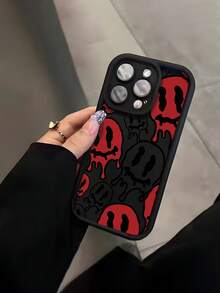 Skeleton 1pc Minimalist Red Twisted Smiling Face Pattern TPU Material Phone Case Compatible With IPhone 17/17 Pro Max/17 Pro/Air/13/16 Pro/16 Pro Max/16/15/14/12 Pro Max/13 Pro Max/11 Pro/14 Pro/15 Pro/12, Fashionable Protective Soft Case, High-End Luxury, Unisex Phone Case - Multicolor - View 3