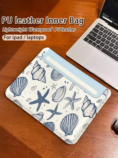 1-Piece ,PU Leather Magnetic Clasp Laptop/Tablet Case Features A Refreshing Ocean Seashell Pattern And Is Compatible With MacBook Pro 15, Air 13, Galaxy TAB S10 Ultra, And Metabook 14-Inch. It's Waterproof, Stain-Resistant, Convenient For Travel, And Can Also Be Used As An IPad Organizer Or Mouse Pad. It's An Essential Laptop Bag For Office/Business/Study.