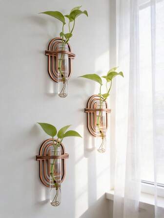 1 pieza Macetero colgante de pared para plantas de interior, Estación de propagación de plantas montada en la pared, Botella de propagación de plantas, Estación de propagación montada en la pared con estante de madera, Macetero de tubo de ensayo de plástico multicapa, Terrario montado en la pared, Adecuado para planta colgante de oficina en el hogar, Jarrón, Decoración de pared, Corte hidropónico, Con estante de madera, Para plantas hidropónicas, Artículo de jardinería único, Adecuado para mujeres, madres, amantes de las plantas, decoración del hogar, decoración de la habitación, regalo de decoración de pared, regalo de cumpleaños o graduación