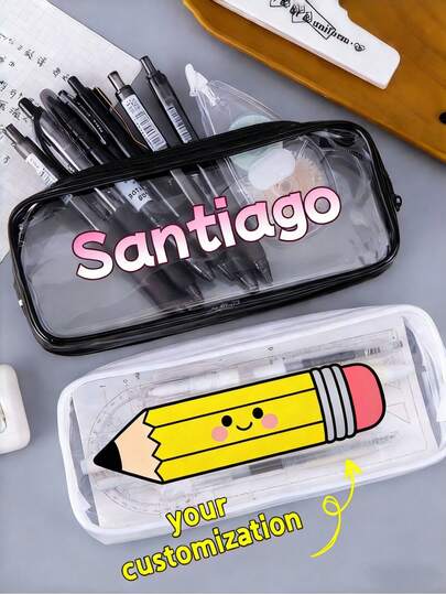 Customized Transparent Zipper Storage Bag - PVC Material Cosmetic & Stationery Organizer Pouch, Portable Travel Bag For Students & Office Workers, Minimalist Design With Secure Closure, Suitable As Back-To-School Gift & Office Pencil Case