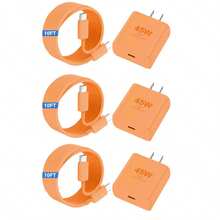 JOZASHON 快速充电美规A型插头110-127V 45W USB-C墙充，3米/10英尺，适用于 17/16 Pro Max，45W USB-C超级快充充电器，配备10英尺长Type-C充电线，适用于 17 Pro Max/17 Pro/17 Air/17/16/16 Pro - 星空橙情人节礼物 - 美規A型插(110-127V) - 查看 2