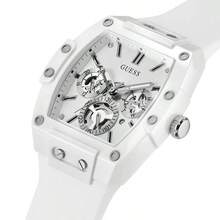 Guess Phoenix Series White Case Silver Dial White Silicone Strap Men's Watch, Multi-Function Sports Wristwatch, Casual Street Style Quartz Watch For Men, Gift For Boyfriend, Comes With Original Watch Box GW0203G2 - White - View 5