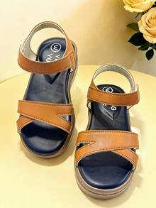 1 đôi sandal cao gót thời trang cho trẻ em, sandal cao gót thanh lịch cho bé gái, thiết kế quai chéo có khóa dán, thích hợp cho đi chơi hàng ngày, dự tiệc cưới, kỳ nghỉ hè. - màu nâu - Xem 6