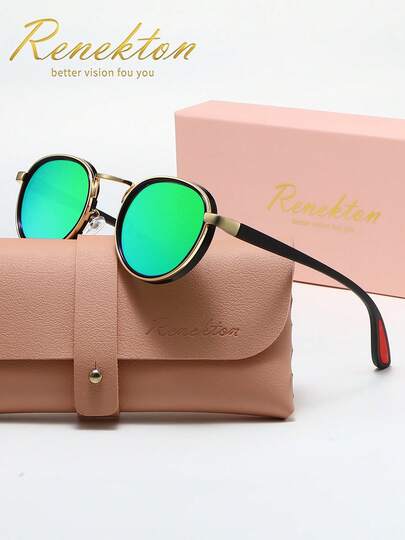 RENEKTON Fashionable Women's Polarized Sunglasses, Mirrored Colorful Lenses, Metal Frame, TAC Material, Lightweight And Durable, Suitable For Driving, Outdoor, Party, Photography, Travel, Casual, Ideal Gift For Men And Women (Birthday, Valentine's Day, Summer, Wedding, Ramadan), Daily And Occasion Wear, Stylish Frame, Comfortable Fit, Versatile Accessory, Unisex Gift, High-End Brand Holiday Gift, Summer Set, Gift Box Set, Teacher's Day, Back To School
