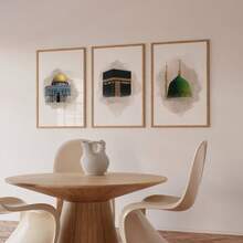 1/3幅极简主义伊斯兰风格墙面艺术画 - 麦加、麦地那清真寺和圆顶清真寺，现代斋月卧室、客厅或办公室家居装饰，阿拉伯建筑海报，斋月和开斋节礼物，不含框 - 彩色 - 查看 5