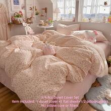 Bộ ga trải giường họa tiết hoa hồng màu hồng, bộ đồ giường phong cách đồng quê nữ tính, ga trải giường họa tiết hoa đào có khóa kéo, bộ đồ giường phong cách đồng quê cổ điển, bộ ga trải giường mềm mại trang trí, bao gồm 1 ga trải giường + 1 ga phủ + 1/2 vỏ gối, không bao gồm chăn bông. - Hoa Nhan - Xem 5