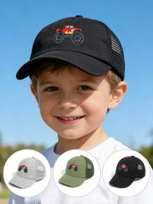 1pc Monster Truck & Tractor Print Kids Mesh Cap, Unisex, Suitable For Back To School, Casual Outdoor Wear - 1PC - View 1