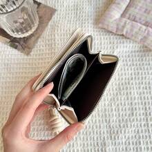 INS新款简约可爱贴纸蝴蝶结拉链女士大容量零钱包，迷你钱包，小钱包，可爱钱包，腕包，证件夹，挂绳，身份证夹 - 白色 - 查看 4