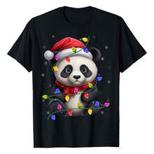 Panda Xmas Lighting Family Santa Panda Christmas T-Shirtbody's Natural Curves Without Clinging, Offering A Balanced Mix Of Comfort And A Polished, Slimming Silhouette For Everyday Wear. - Black - View 1