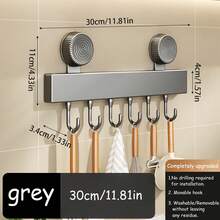 1个厨房吸盘式餐具架，带滑动挂钩 - 壁挂式收纳架，适用于锅碗瓢盆和烹饪工具，现代设计，适合现代厨房，厨房收纳整理架。 - 彩色 - 查看 15