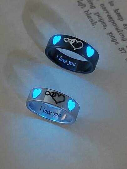 ATLVXJL Kalp, sonsuzluk sembolü ve "Seni Seviyorum" yazısı tasarımlı, karanlıkta parlayan 2'li çift yüzük seti, paslanmaz çelik yüzük seti, günlük kullanım ve Sevgililer Günü hediyesi için uygun, rahat çift takısı.