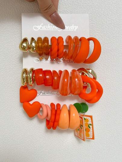 1-10 Pairs Random Heart & Vintage Coin Acrylic Exaggerated Fashion Earring Set, Blind Box Combination, Gift For Women On Mother's Day, Valentine's Day, Christmas, New Year, Daily Wear