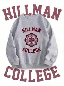 Hillman College Graphic Sweatshirt With College Emblem Printwinter Clothes For WomenNew Casual T-Shirts For Men And Women - 灰色 - 查看 1