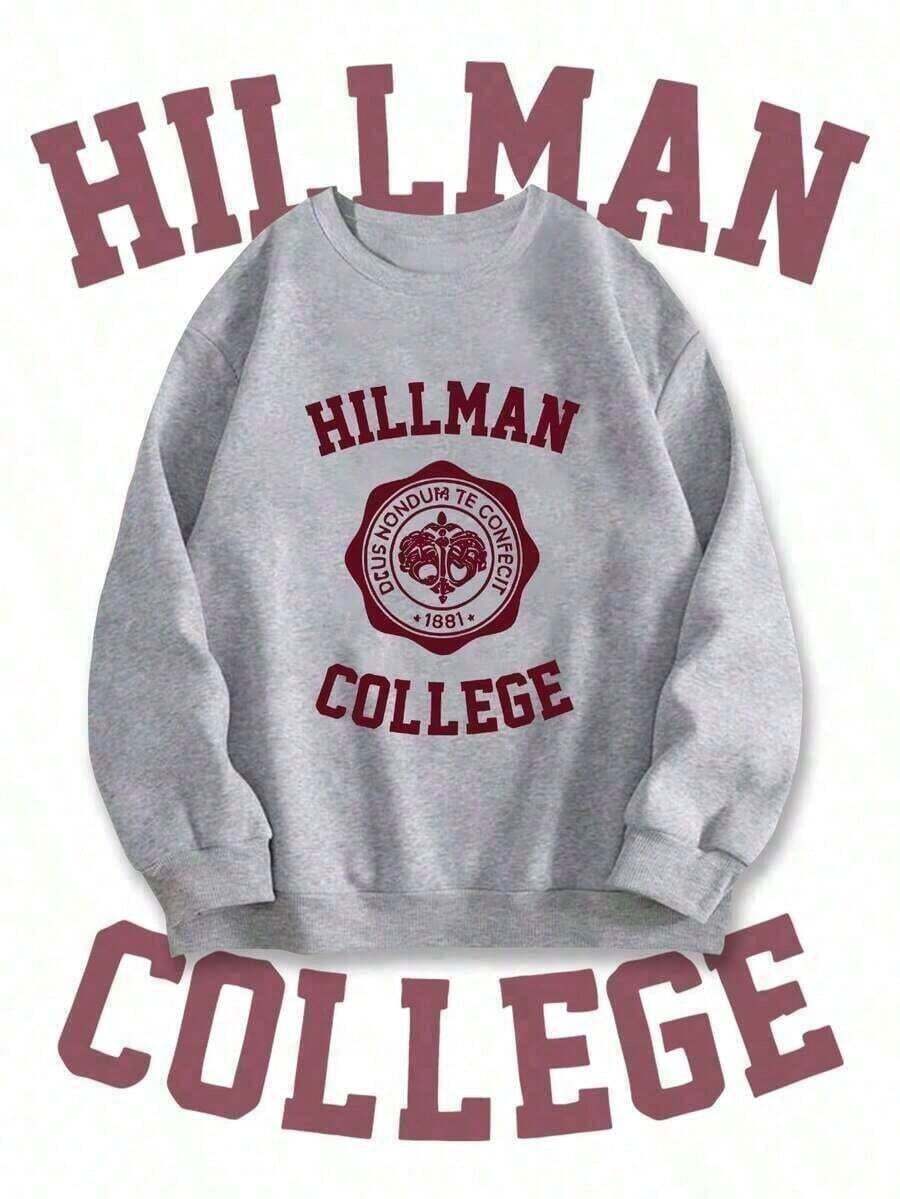 Hillman College Graphic Sweatshirt With College Emblem Printwinter Clothes For WomenNew Casual T-Shirts For Men And Women - 灰色 - 查看 1