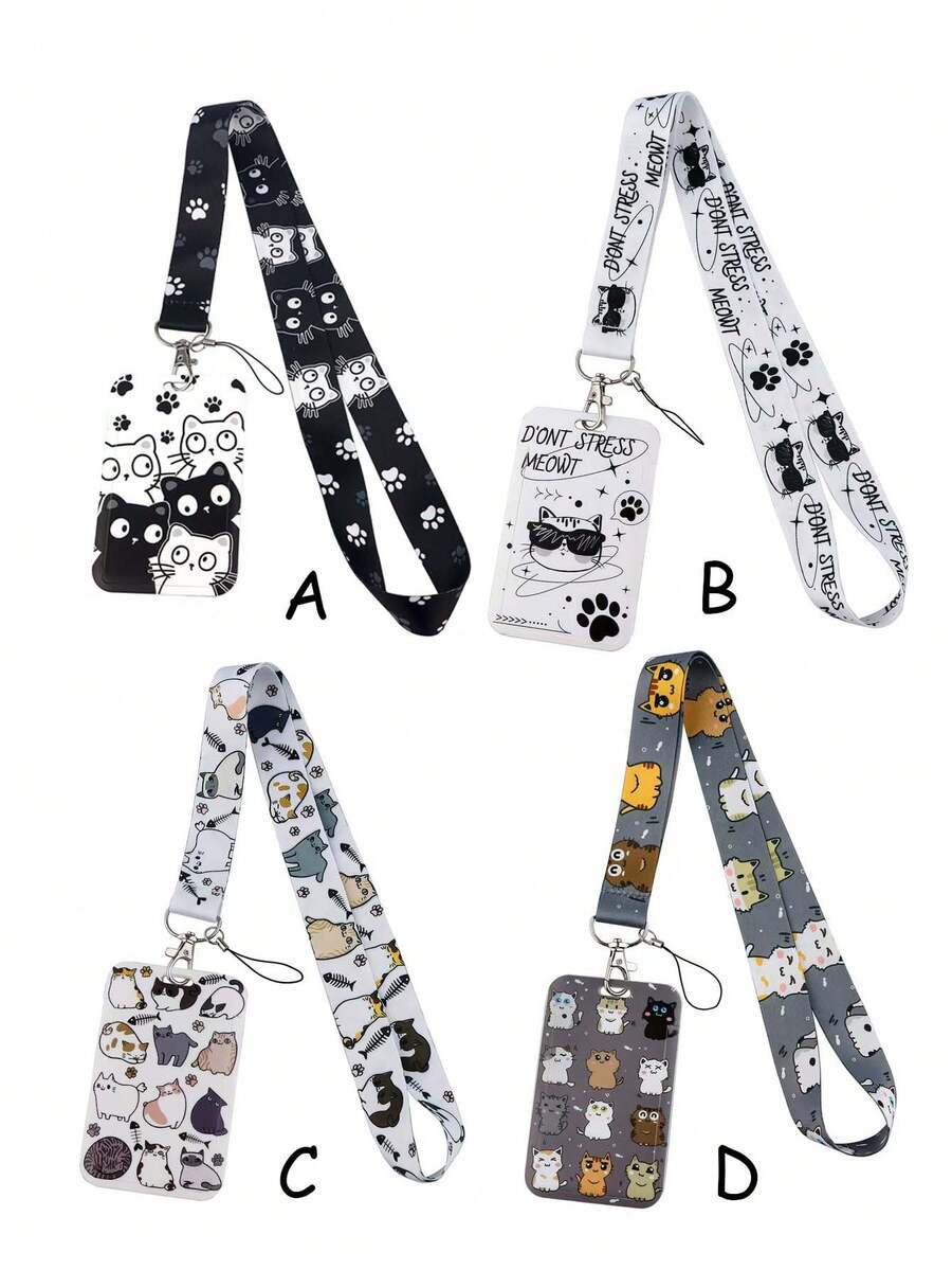 1个休闲猫咪图案挂绳证件套，适用于医生、护士、学生、教师的证件带保护套，可作为礼物或日常使用。 - 彩色 - 查看 1