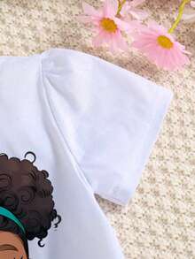 2pcs/Set Girls' Fashionable Cartoon Print Outfit - Green - View 3