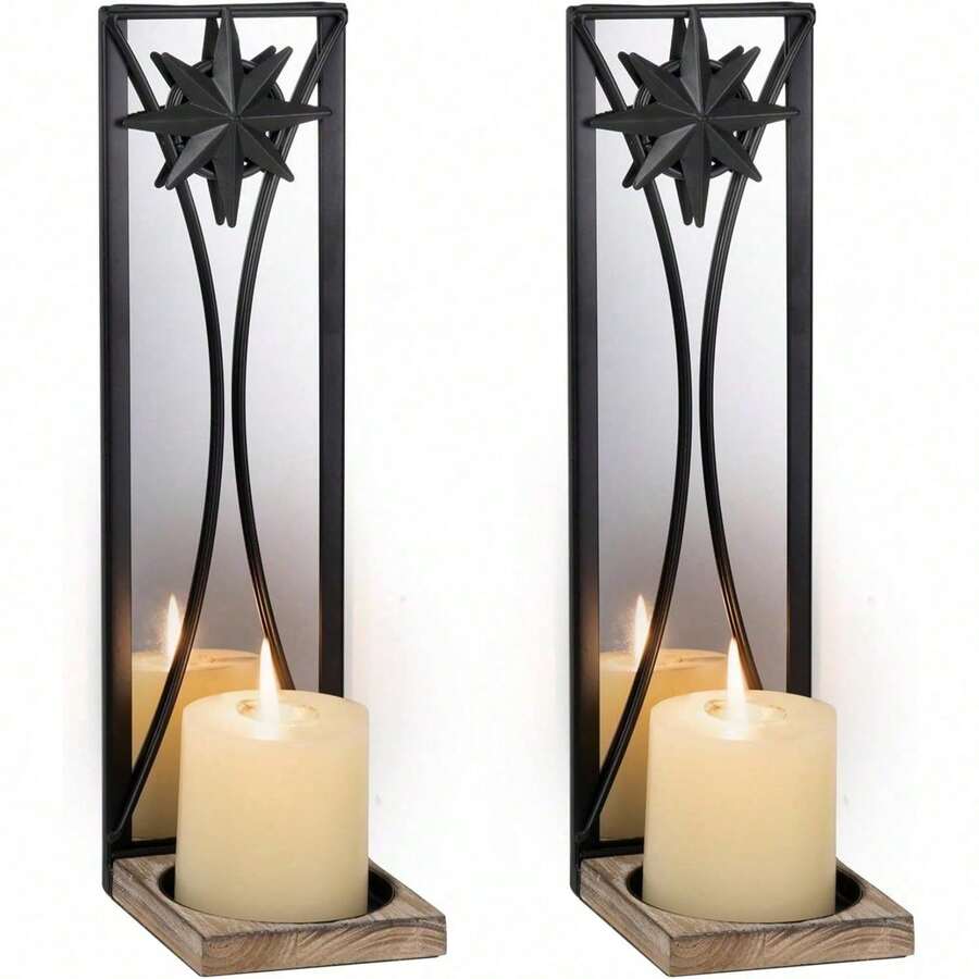 Mirrored Candle Sconces,Iron Wall Candle Holder Set Of 2,Metal Gothic Wall Decorations For Home,Living Room, Bathroom, Dining Room,Farmhouse- GP - Default - View 1