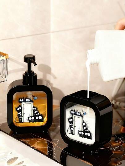 Süße katzenförmige nachfüllbare Handseifenspender Flasche, Schwarze Katze Design mit großen Augen - feuchtigkeitsspendende Pumpflasche, geeignet für Küchenspüle und Badezimmer, tragbarer Seifenspender, nachfüllbar, ideal für Zuhause oder gewerbliche Nutzung