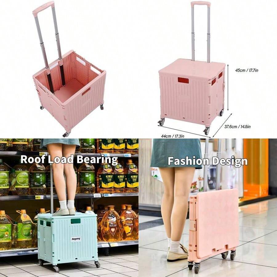 Yoidesu Carro Utilitario Plegable conTelescópico, Gran Capacidad de Carga, Diseño Plegable Conveniente, Rueda Giratoria, Uso Versátil para Compras, Comestibles y Entrega de Paquetes ()(Rosa) - Multicolor - Ver 1