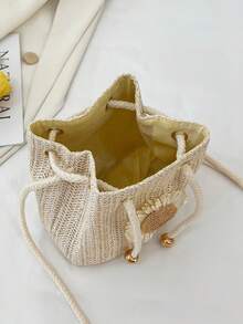 Strawberry Fashion New Shoulder Crossbody Bag Handbag Commuter Bag Drawstring Bucket Bag Minimalist Sunflower Shoulder Bag - Beige - View 4