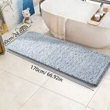 1pc Soft Long Plush Bathroom Mat, Absorbent Bathtub Entrance Bedroom Anti-Slip Anti-Moisture Small Rug - Light Blue Gray - View 10