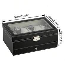 12-Slot Drawer Watch Display Box With Glass Cover, Dual Layer Jewelry And Watch Storage Case, Unisex, Black