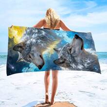 1pc Snow Wolf Beach Towel, Super Soft Microfiber Extra Large Beach Blanket, Super Absorbent Bath Towel, Suitable For Travel, Swimming Pool, Diving, Surfing, Yoga, Camping, Available In Multiple Sizes, Beach Accessories For Beach, Pool, Travel, Camping, Yoga - Multicolor - View 6