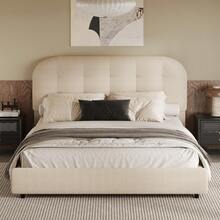 Queen Bed Frame, Boucle Upholstered Platform Bed With Headboard And Footboard, Soft Rounded Corners, Modern Bed Frame With Curved Edges Design For Bedroom, Full Bed Frame/ Queen Bed Frame/ King Bed Frame/  Full Size Bed Frame/ Queen Size Bed Frame/ King Size Bed Frame, Beige/ White - Màu be - Xem 7
