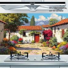 1pc Large Self-Adhesive PVC Wall Sticker - European Country Floral Path With Red Door And House - Matte Surface, Easy To Apply And Remove, Durable Kitchen Backsplash Decoration, Suitable For Modern Farmhouses And European Home Decor - Reusable - Multicolor - View 8