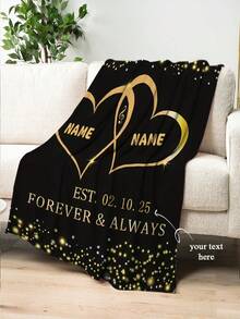 1件黑色金星双心定制奢华毛毯，情侣周年纪念纪念毯，可定制姓名/文字，柔软亲肤，可机洗，可爱定制，独一无二，个性化，送给家人、伴侣的理想礼物，适用于沙发、床、茶室、卧室、客厅、餐厅 - 彩色 - 查看 5