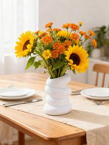 白色螺旋花瓶，干湿两用塑料材质，防碎，仿釉面，适用于房间、卧室、书桌、阳台装饰，节日送礼佳品 - 白色 - 查看 3