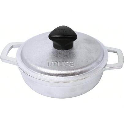 CYPNIMUSA - Juego de caldero tradicional de aluminio fundido de 05 cuartos con tapa color plateadoFashion