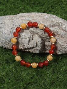 YAUKIA 8mm Natural Stone Bead Bracelet Carnelian Yellow Chalcedony Handmade Anxiety Relieving Mood Relaxing Energy Beaded Bracelet For Women Men - Multicolor - View 5