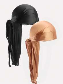 2pcs Men's Faux Silk Long Tail Hip Hop Style SILKY DURAG Headwrap - 2-piece Set - View 8